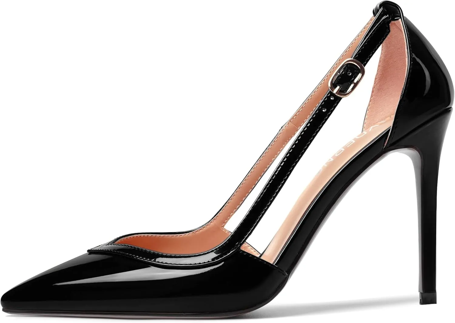 WAYDERNS Womens Adjustable Strap Wedding Pointed Toe Buckle Fashion Patent Ankle Strap Stiletto High Heel Pumps Shoes 4 Inch