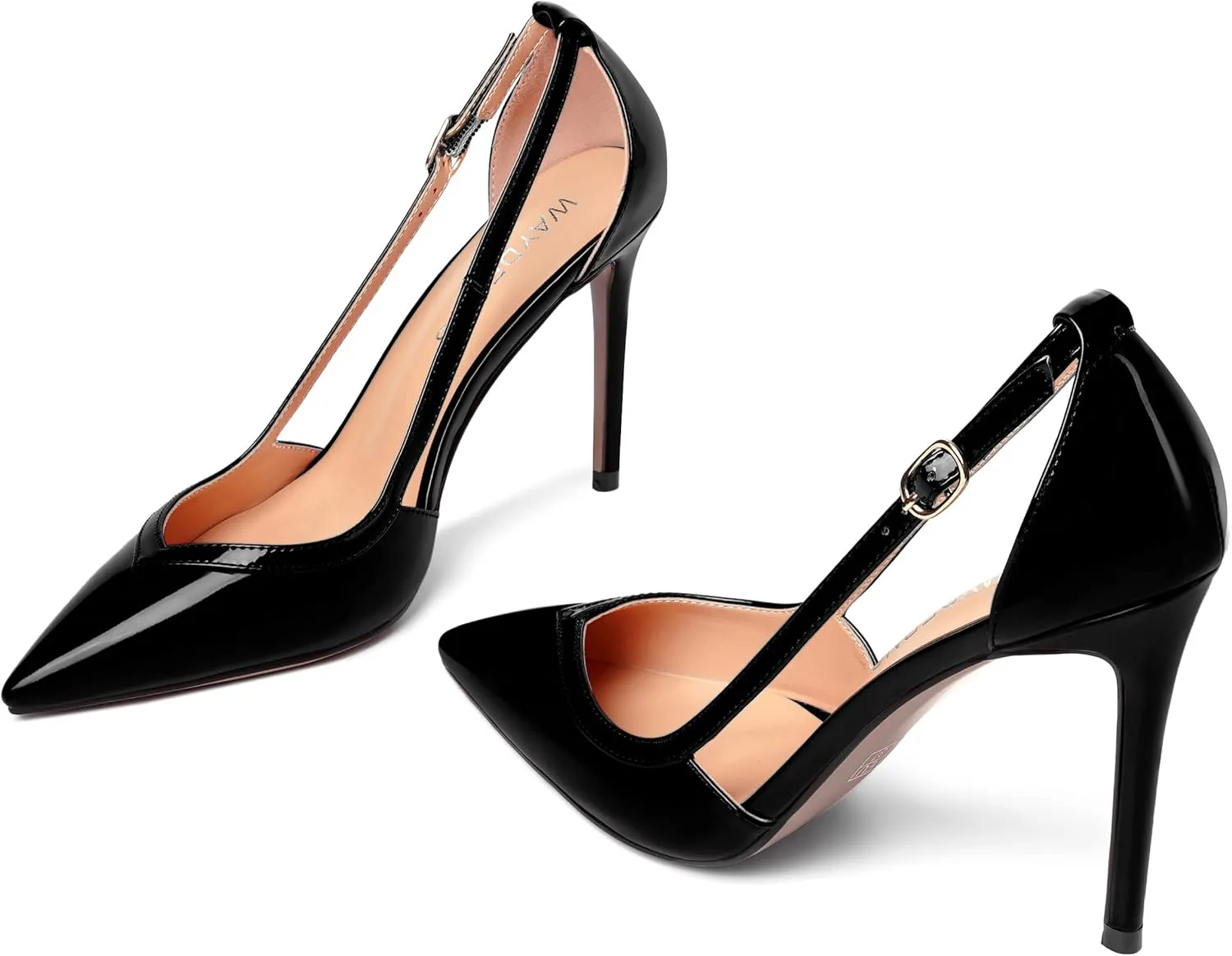 WAYDERNS Womens Adjustable Strap Wedding Pointed Toe Buckle Fashion Patent Ankle Strap Stiletto High Heel Pumps Shoes 4 Inch