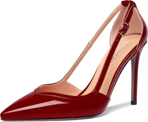 WAYDERNS Womens Adjustable Strap Wedding Pointed Toe Buckle Fashion Patent Ankle Strap Stiletto High Heel Pumps Shoes 4 Inch