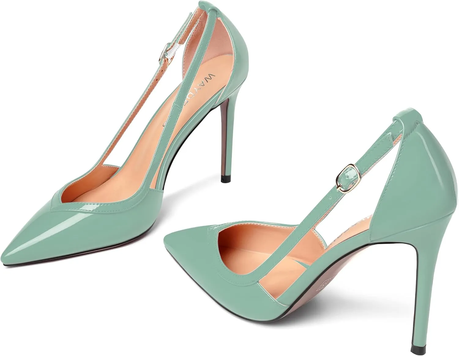 WAYDERNS Womens Adjustable Strap Wedding Pointed Toe Buckle Fashion Patent Ankle Strap Stiletto High Heel Pumps Shoes 4 Inch
