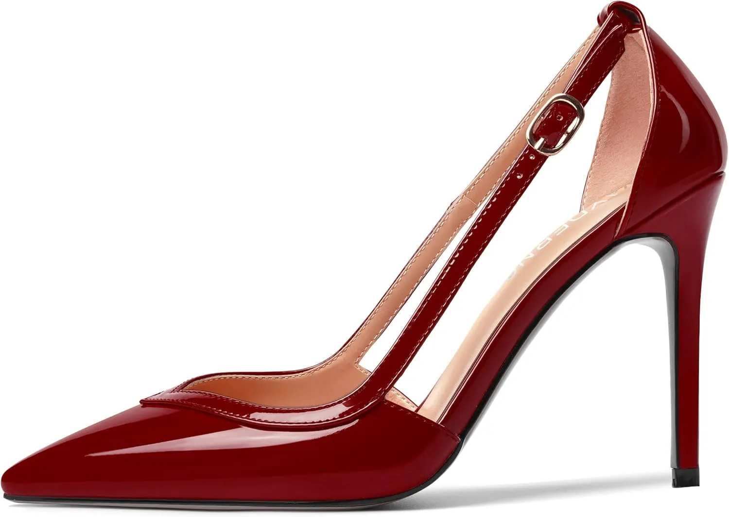 WAYDERNS Womens Adjustable Strap Wedding Pointed Toe Buckle Fashion Patent Ankle Strap Stiletto High Heel Pumps Shoes 4 Inch
