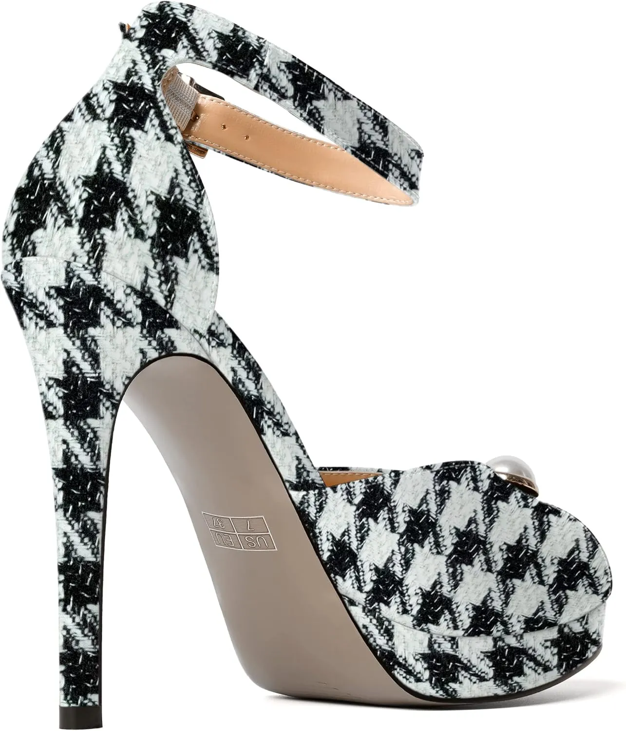 WAYDERNS Womens Dress Patent Buckle Ankle Strap Wedding Peep Toe Platform Stiletto High Heel Pumps Shoes 4.7 Inch