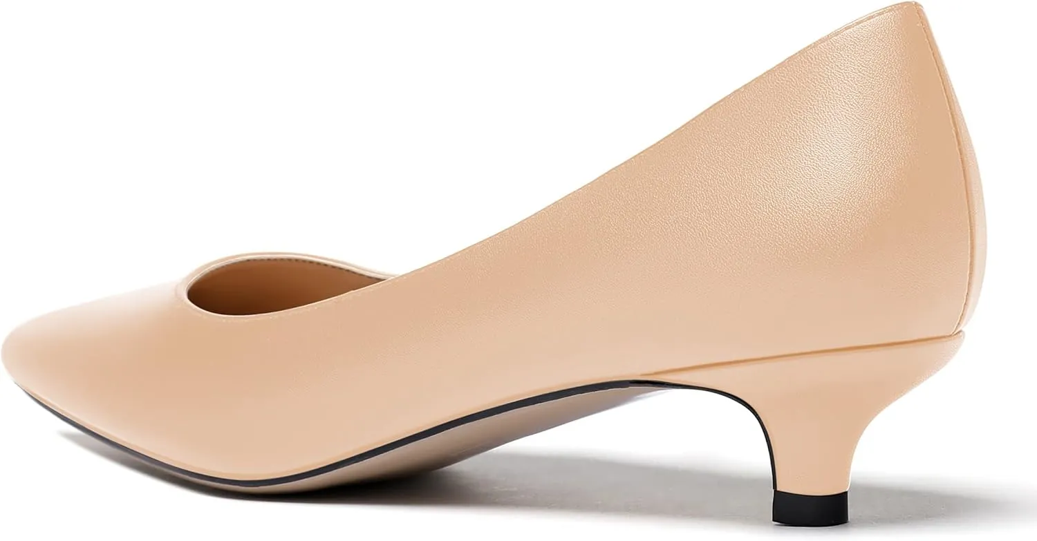 WAYDERNS Women's Matte Pointed Toe Slip On Kitten Low Heel Pumps Shoes 1.5 Inch
