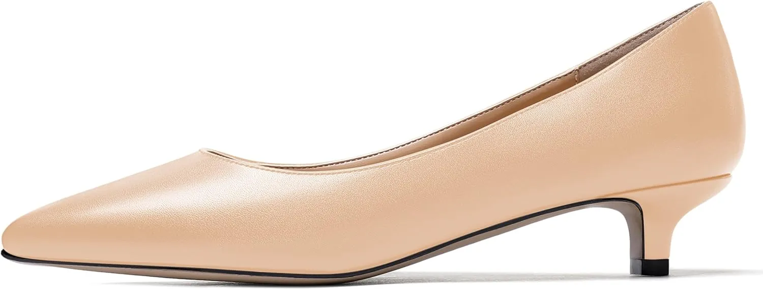 WAYDERNS Women's Matte Pointed Toe Slip On Kitten Low Heel Pumps Shoes 1.5 Inch