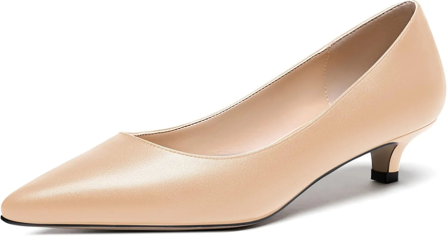 WAYDERNS Women's Matte Pointed Toe Slip On Kitten Low Heel Pumps Shoes 1.5 Inch