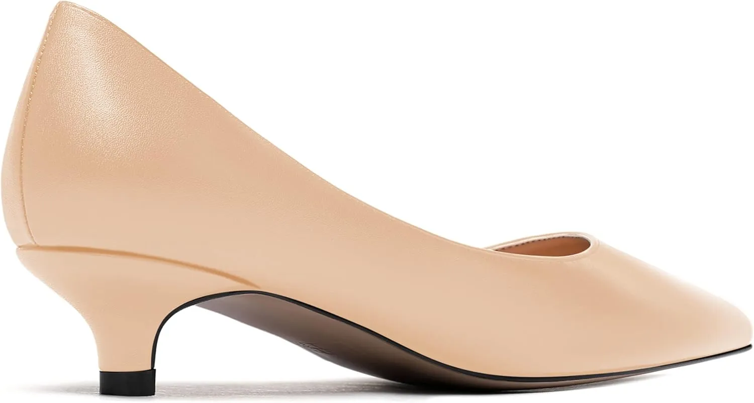 WAYDERNS Women's Matte Pointed Toe Slip On Kitten Low Heel Pumps Shoes 1.5 Inch