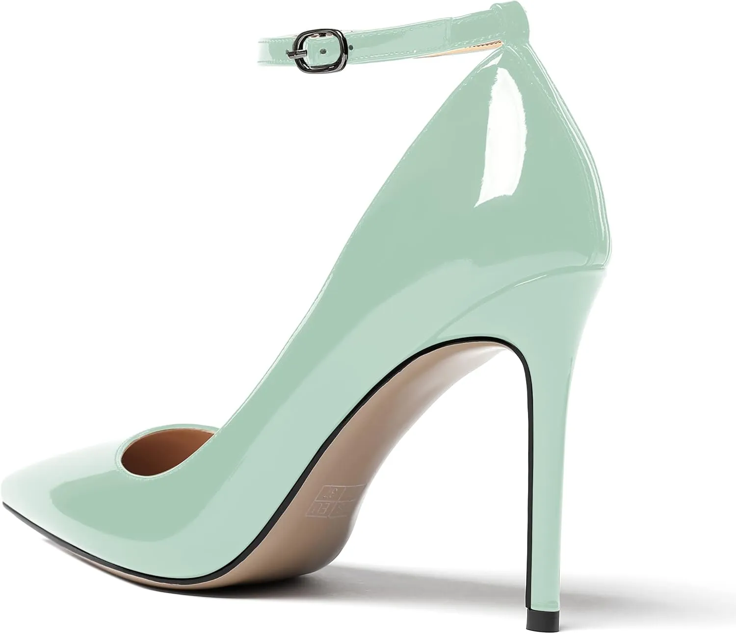 WAYDERNS Women's Pointed Toe Adjustable Strap Wedding Sexy Ankle Strap Buckle Patent Stiletto High Heel Pumps Shoes 4 Inch