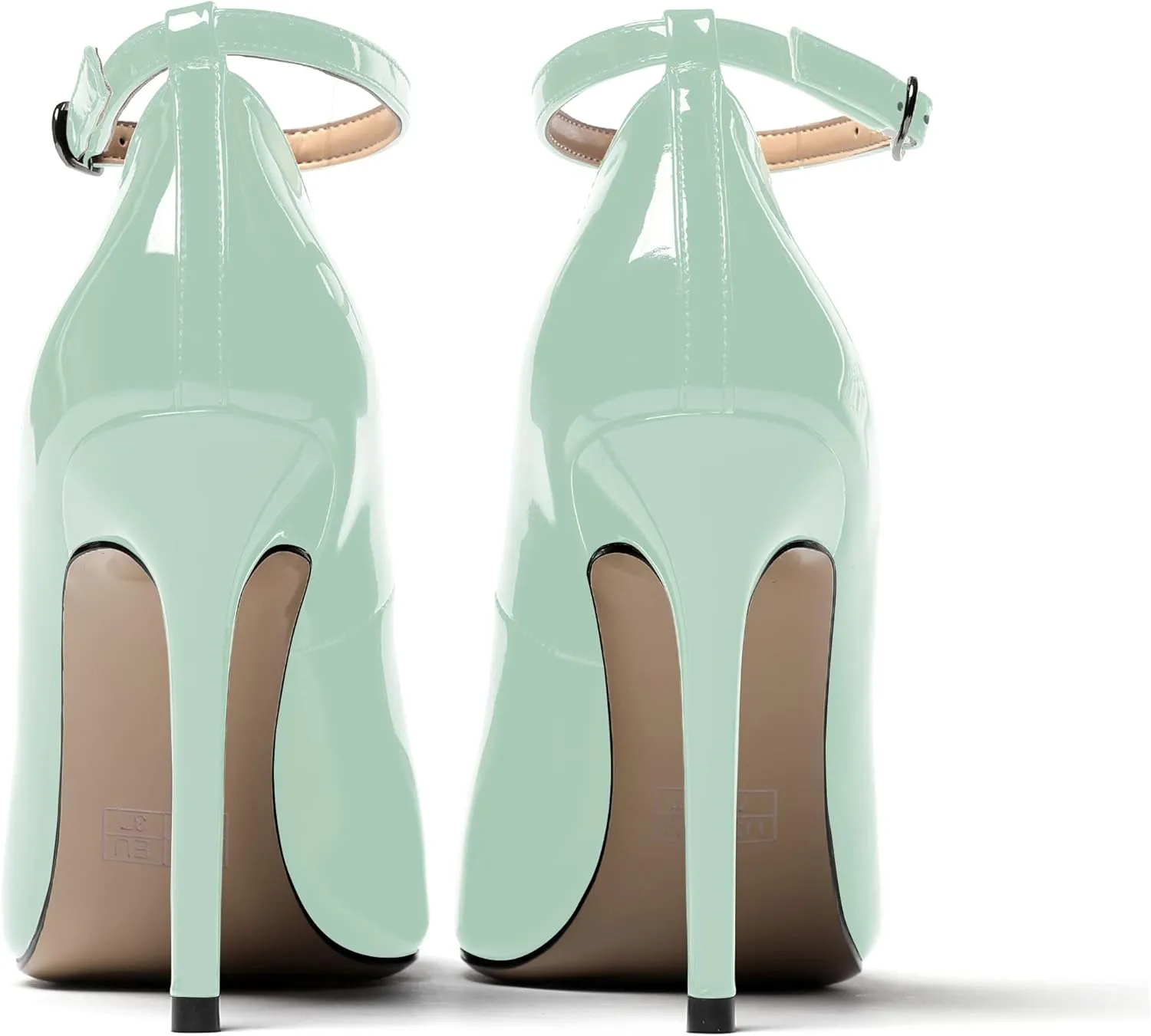 WAYDERNS Women's Pointed Toe Adjustable Strap Wedding Sexy Ankle Strap Buckle Patent Stiletto High Heel Pumps Shoes 4 Inch