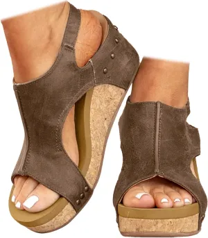 Wedge Sandals for Women 2025, Women's Platform Sandals Wedge Heels Sandals Ankle Strap Open Toe Casual Summer Dressy Wedges Shoes Ladies Sandals (A-Coffee, 7)