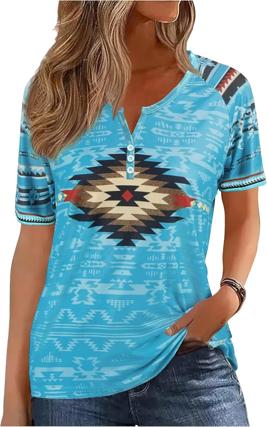 Western T Shirts for Women Cowgirls Graphic Henley Outfits Ladies Rodeo Country Concert Tops Beach Vacation Tees Clothes