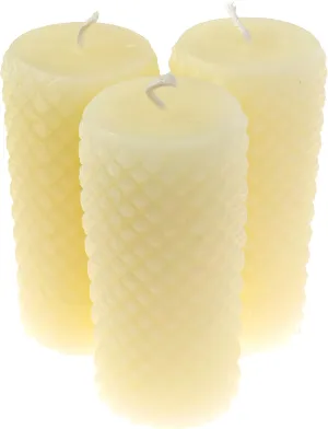 White Ivory Beeswax Candles - Diamond Pillar Candles, 2x4 Inch - Modern Home Decor, Wedding Decor, Gifts - Smokeless, Dripless, Unscented - 3 Pack - Alternative Imagination