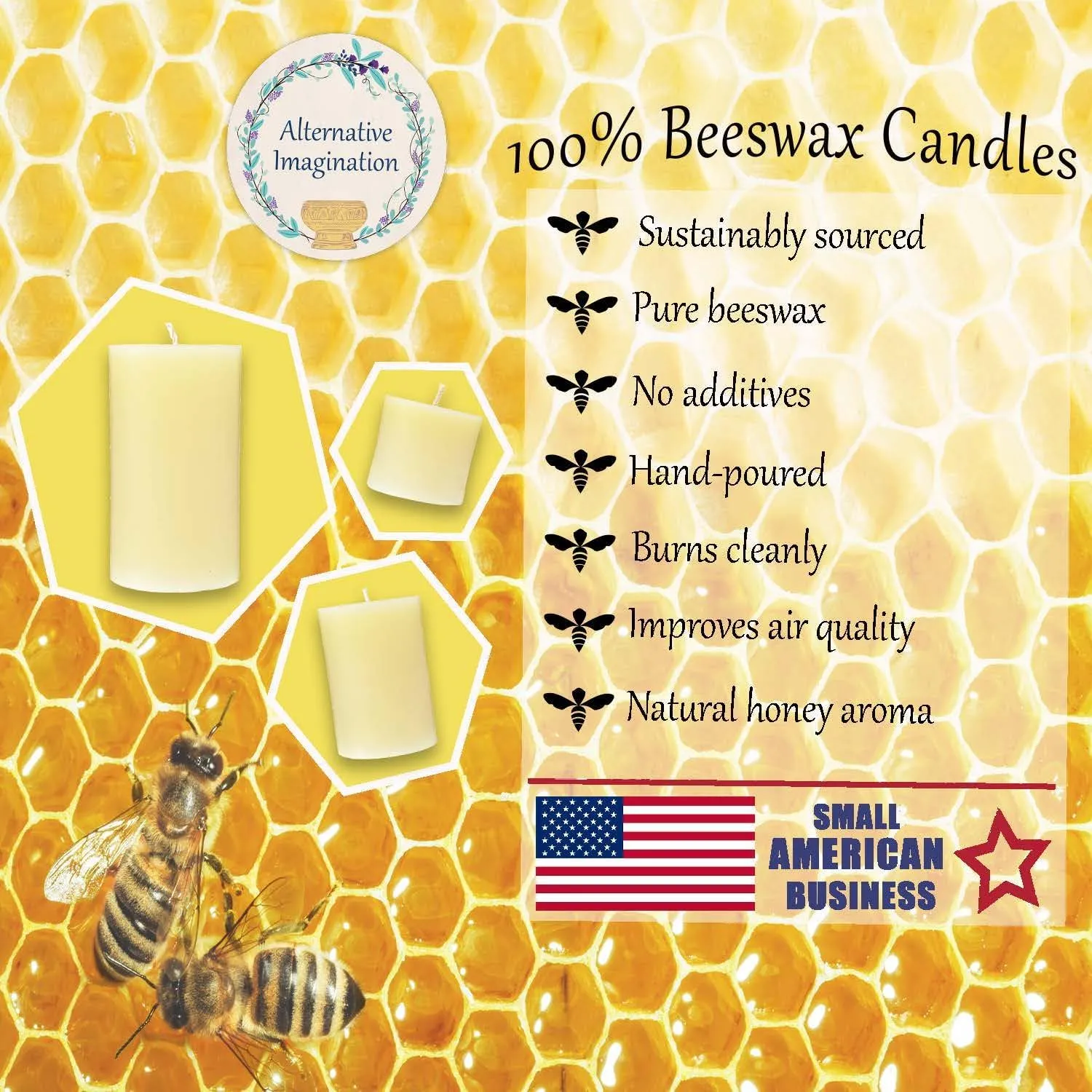White Ivory Beeswax Candles - Diamond Pillar Candles, 2x4 Inch - Modern Home Decor, Wedding Decor, Gifts - Smokeless, Dripless, Unscented - 3 Pack - Alternative Imagination