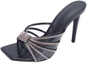 Wild Diva Women's Rhinestone Embellished Knot Detail Stiletto Heel Sandal