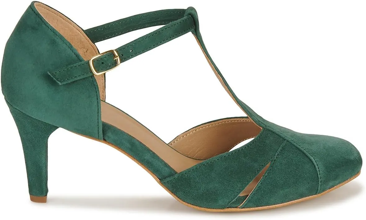 Women Kitten Heels Mary Jane Pumps Shoes Ankle T-Strap Closed Round Toe Sandals Heeled Cut Out Suede Mary Janes Dress Shoe Mid Thin Heel Patchwork Office Ladies Wedding Party Dance 4-11 M US