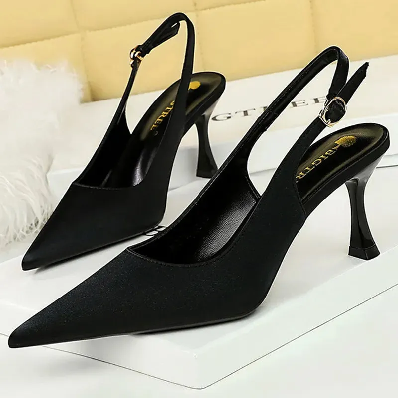 Women Sandals Pointed Kitten Heels Lady Summer Shoes Silks Satins Women