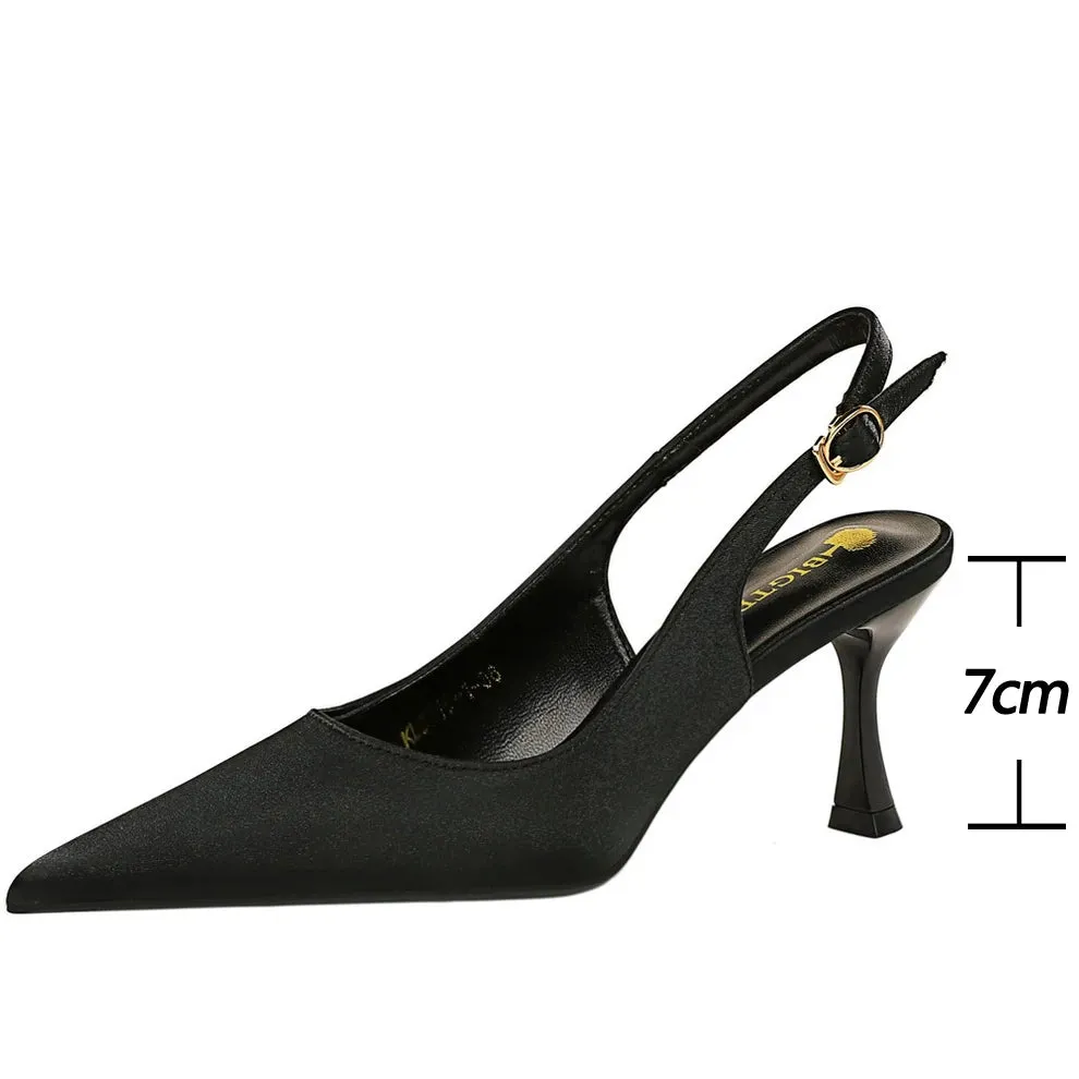 Women Sandals Pointed Kitten Heels Lady Summer Shoes Silks Satins Women