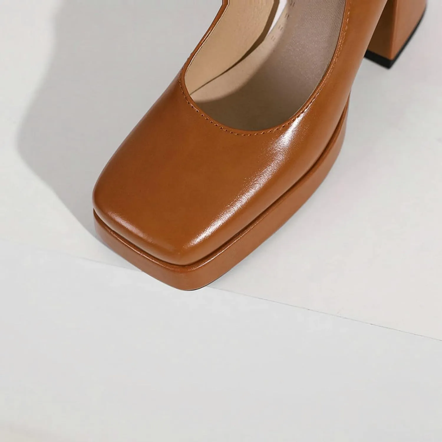 Women Square Toe Heeled Mary Jane Shoes Platform Chunky High Heel Retro Ankle Strap Uniform Pumps