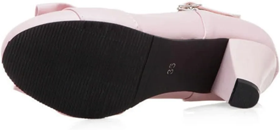 Women T-Strap Mary Jane Pumps Chunky Kitten High Heel Bowknot Comfort Buckle Round Toe Dress Shoes