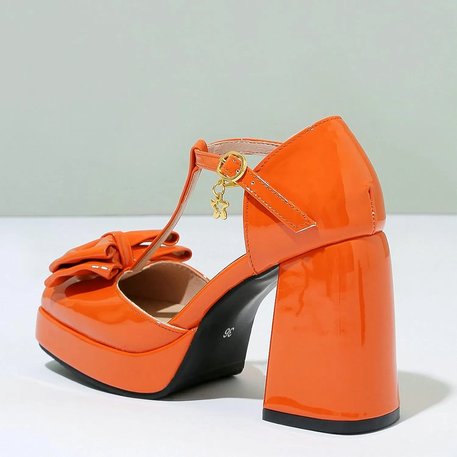 Women T Strap Mary Janes Platform Square Toe Bow Pumps Block High Heel Ankle Strap Lolita Shoes