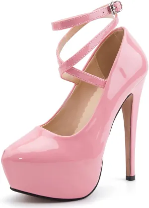 Women's Ankle Cross Strap Pumps Platform Stiletto Dress High Heel