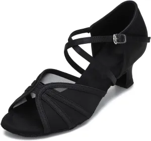 Women's Ballroom Dance Shoes Latin Salsa Dancing Shoes Cross Strap 2.5inch Heel 3inch Heel ZB04