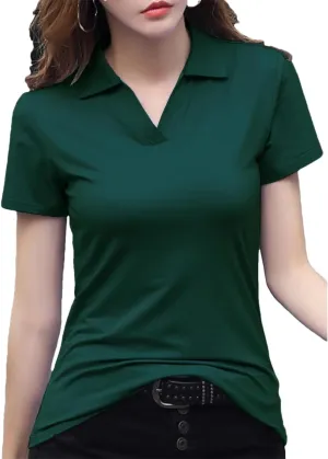 Women's Basic Solid Color Short-Sleeved Polos Shirts Summer Daily Casual Tops