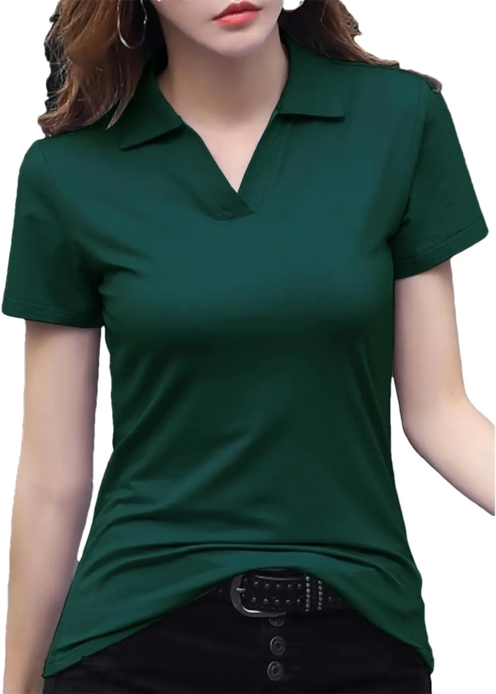 Women's Basic Solid Color Short-Sleeved Polos Shirts Summer Daily Casual Tops