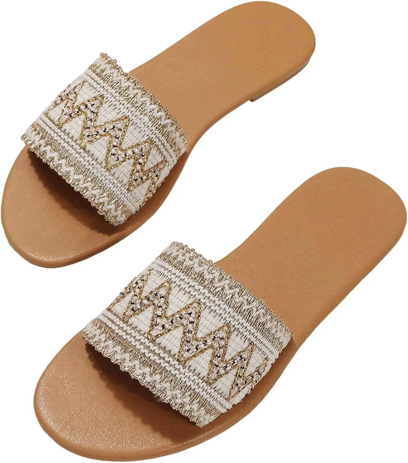 Women's Bohemian Slippers Fashionable Embroidered Beads Beach Slippers Yoga Mat Dress Sandals Walking Sandals