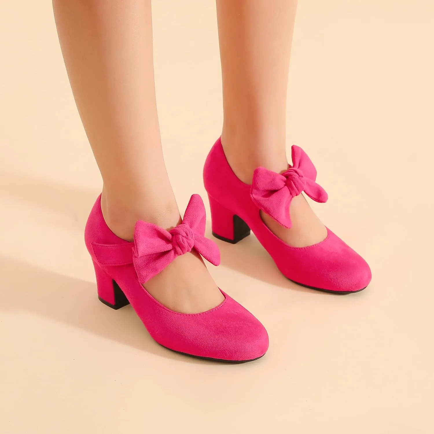 Women's Bow Mary Jane Chunky Heel Pumps Ankle Strap Round Toe Dress Wedding Party Shoes