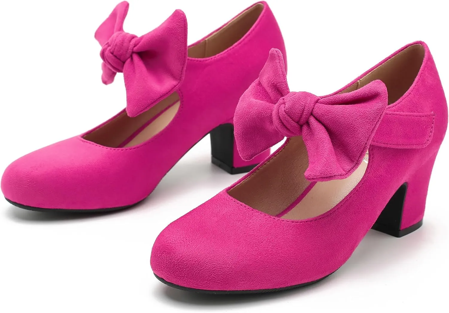 Women's Bow Mary Jane Chunky Heel Pumps Ankle Strap Round Toe Dress Wedding Party Shoes