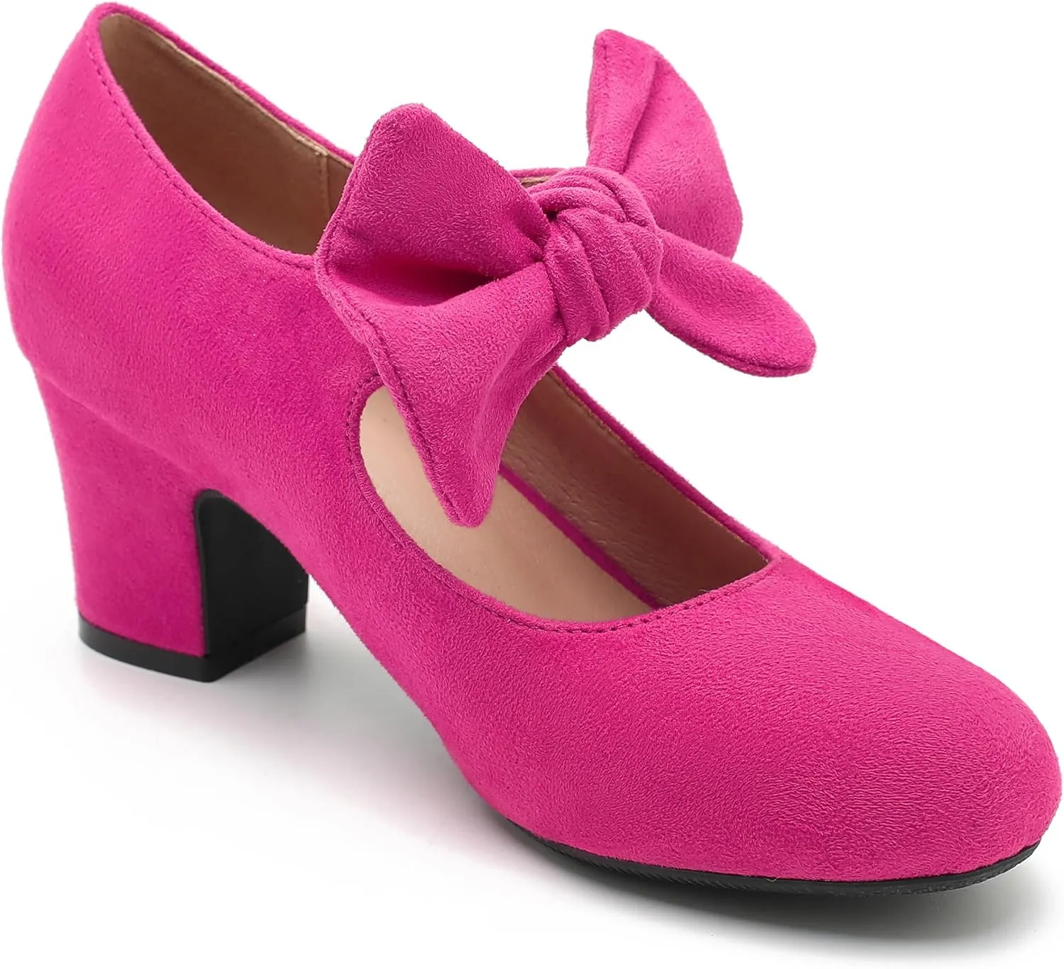 Women's Bow Mary Jane Chunky Heel Pumps Ankle Strap Round Toe Dress Wedding Party Shoes