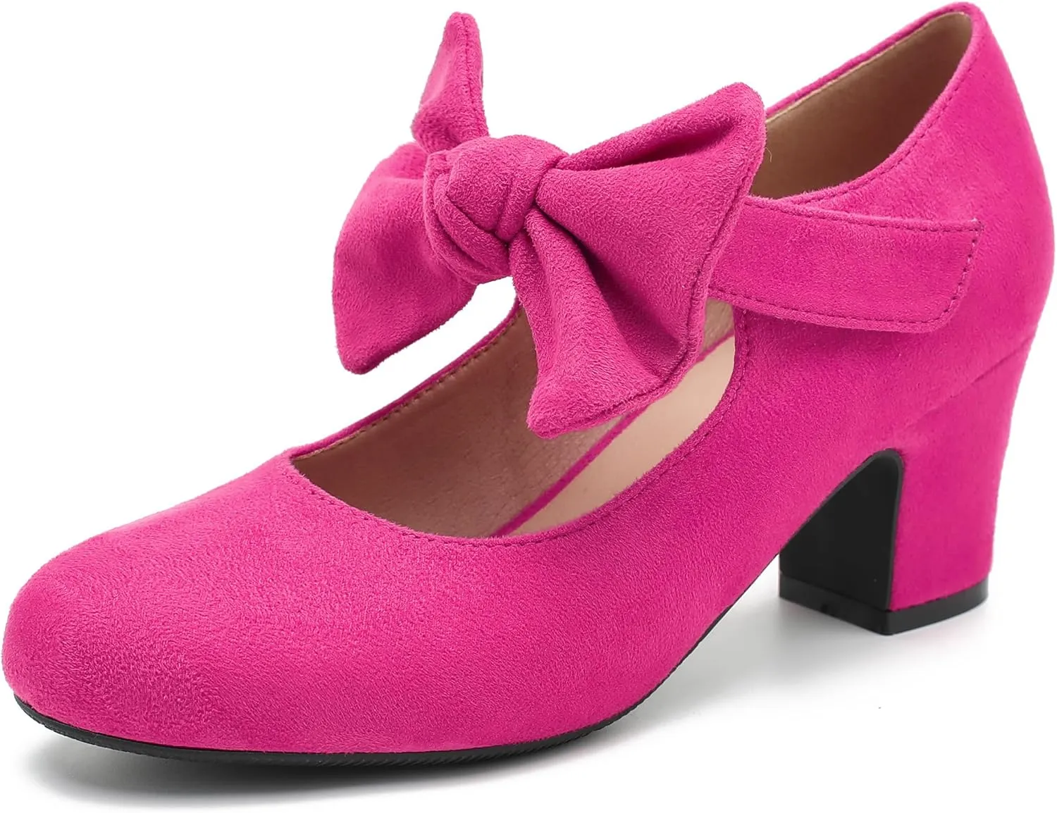 Women's Bow Mary Jane Chunky Heel Pumps Ankle Strap Round Toe Dress Wedding Party Shoes