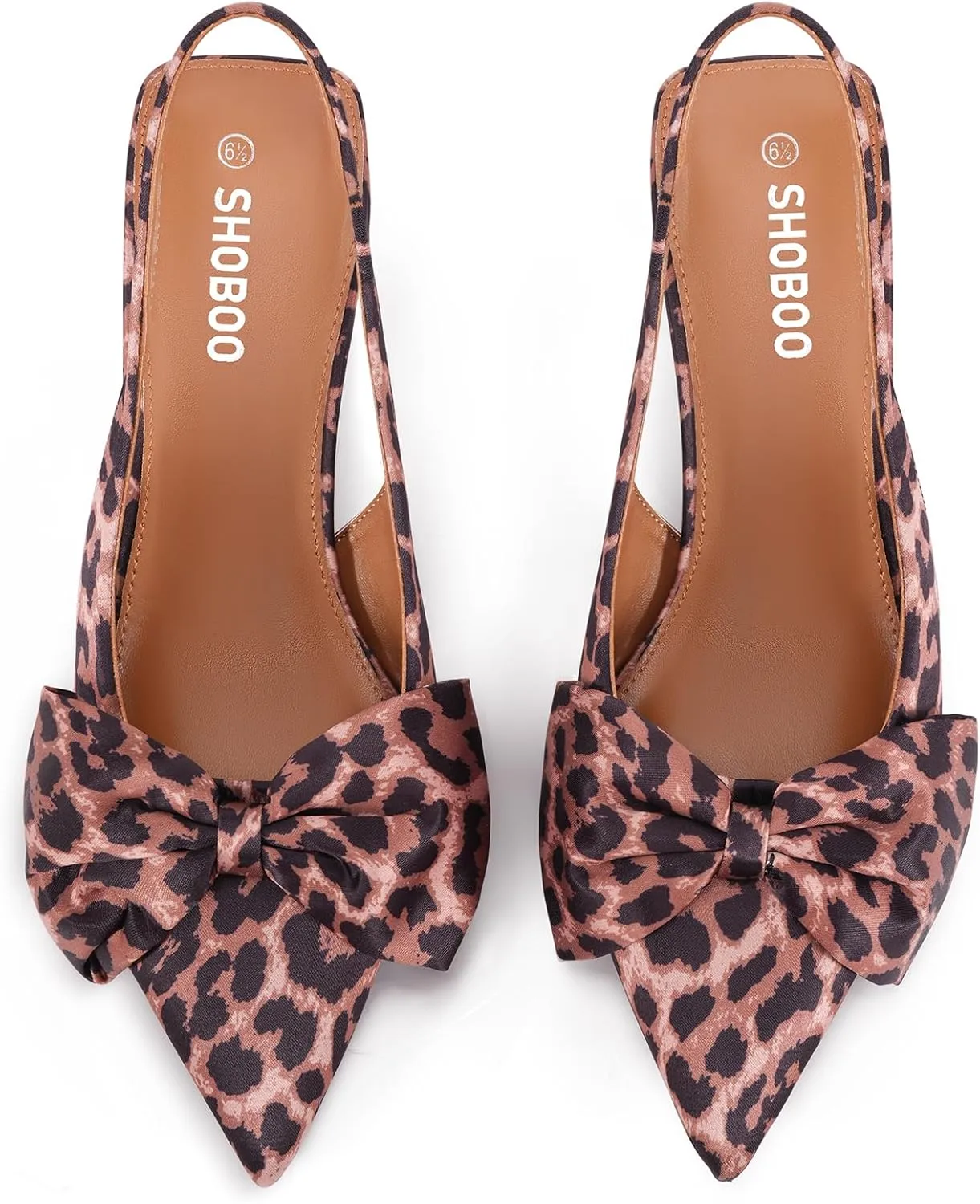Women's Bow Slingback Heels Pointed Toe Kitten Pumps Dress Shoes with Elastic Strap - 2.4'' Inches Height