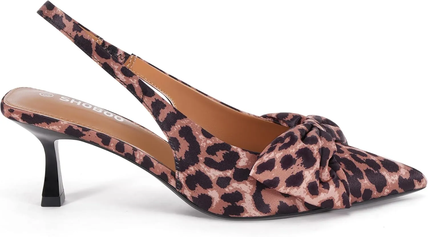 Women's Bow Slingback Heels Pointed Toe Kitten Pumps Dress Shoes with Elastic Strap - 2.4'' Inches Height