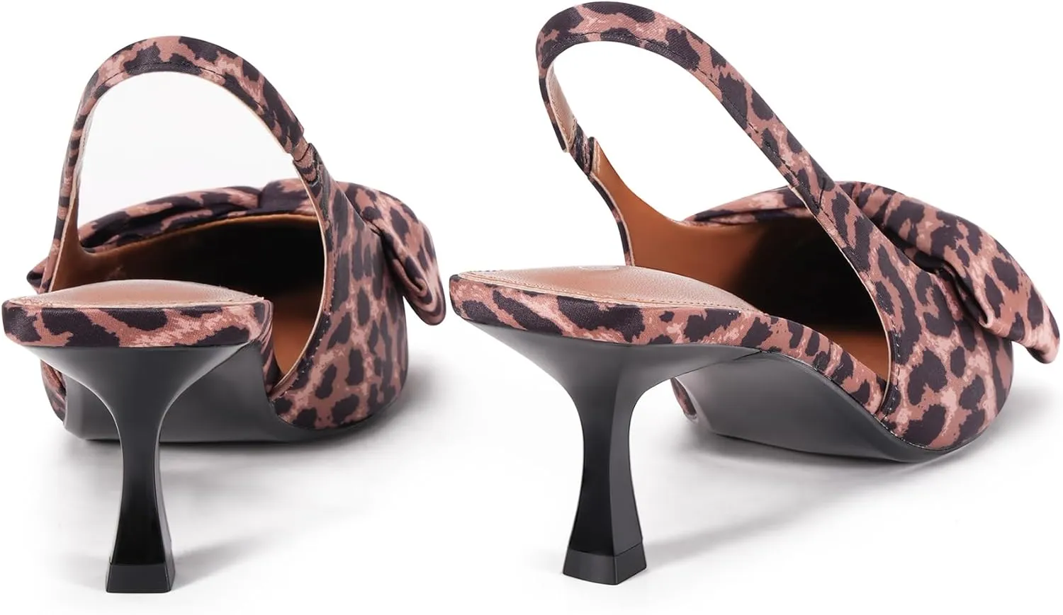 Women's Bow Slingback Heels Pointed Toe Kitten Pumps Dress Shoes with Elastic Strap - 2.4'' Inches Height
