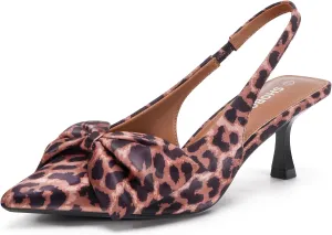 Women's Bow Slingback Heels Pointed Toe Kitten Pumps Dress Shoes with Elastic Strap - 2.4'' Inches Height