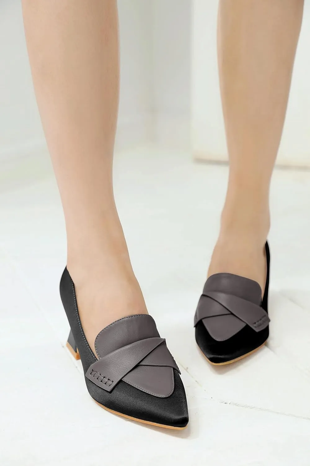Women's Chunky Block Low Heels Pumps Stitching Retro Work Office Dress Shoes