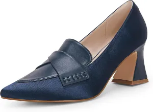 Women's Chunky Block Low Heels Pumps Stitching Retro Work Office Dress Shoes