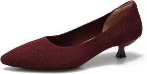 Women's Closed Toe Low Kitten Pumps Comfortable Pointed Toe Work Office Heels Shoes for Women Casual Slip On Knitted Kitten Heels Daily Dress Shoes