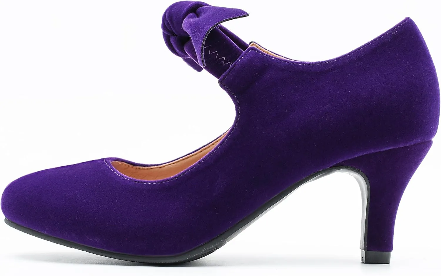 Women's Cute Bow Heels Mary Jane Kitten Heel Pumps Closed Round Toe Low Heels Ankle Strap Wedding Evening Party Dress Office Work Church Shoes