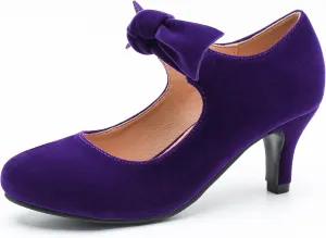 Women's Cute Bow Heels Mary Jane Kitten Heel Pumps Closed Round Toe Low Heels Ankle Strap Wedding Evening Party Dress Office Work Church Shoes