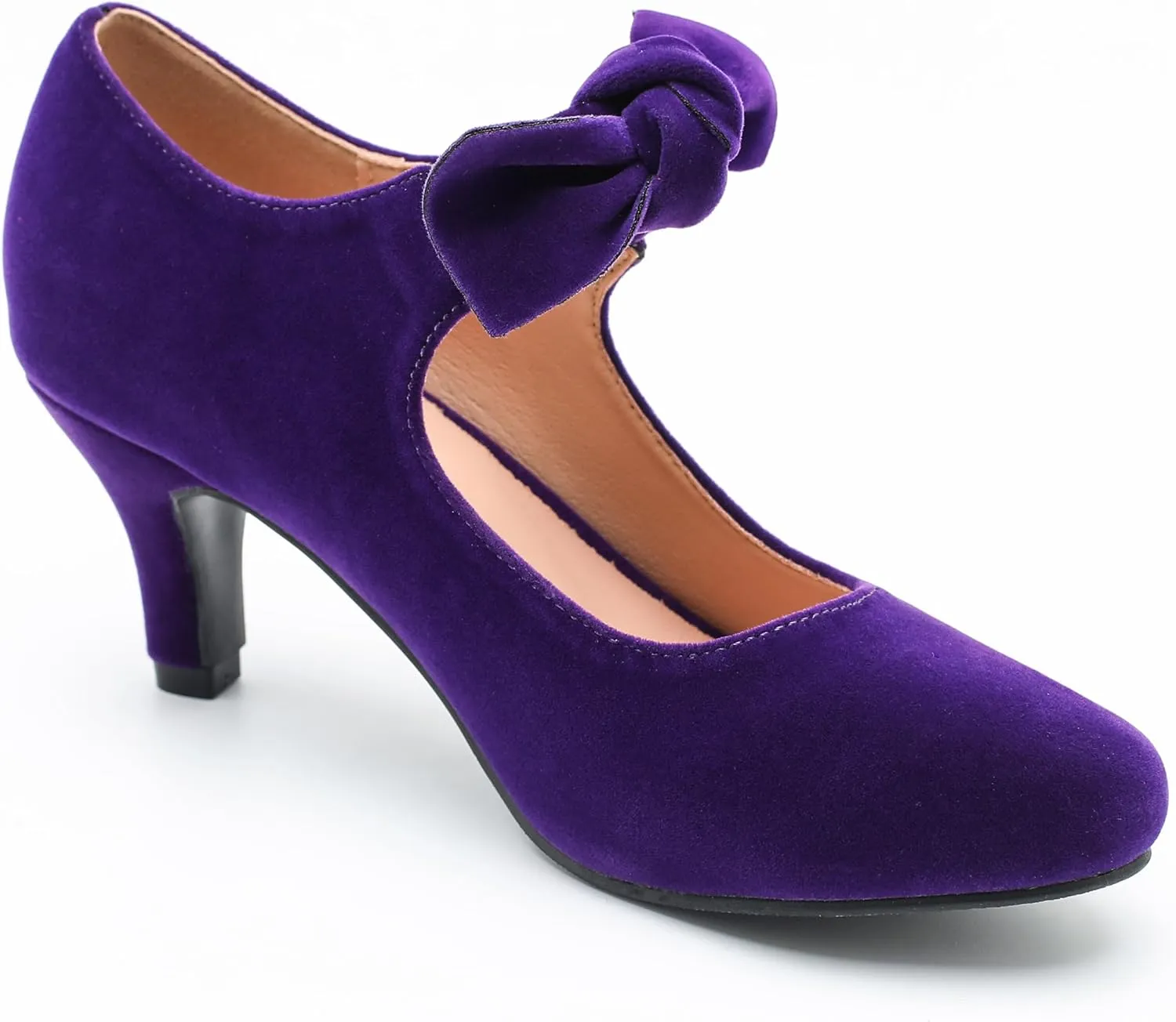 Women's Cute Bow Heels Mary Jane Kitten Heel Pumps Closed Round Toe Low Heels Ankle Strap Wedding Evening Party Dress Office Work Church Shoes