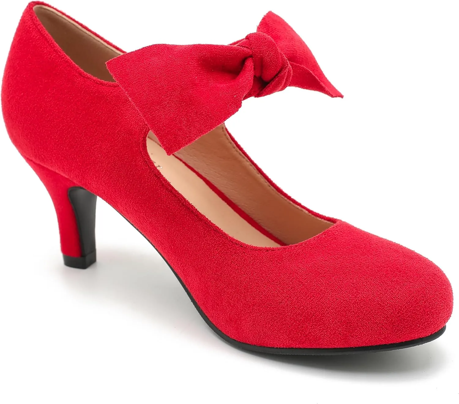 Women's Cute Bow Heels Mary Jane Low Kitten Heel Pumps Closed Toe Bowtie Ankle Strap Hook & Loop Vintage Wedding Evening Party Dress Office Work Church Shoes