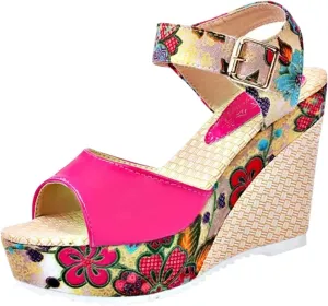 Women's Espadrille Wedges Sandals Heels Open Toe Platform Buckle Ankle Strap Summer Dress Shoes, Elegant Floral Classic Wedge Sandals Fish Mouth Breathable Espadrilles