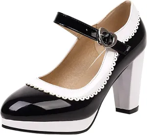 Womens Fashion 7CM High Heels Lolita Princess Single Shoes Platform Ankle Strap Maid Mary Jane Pumps