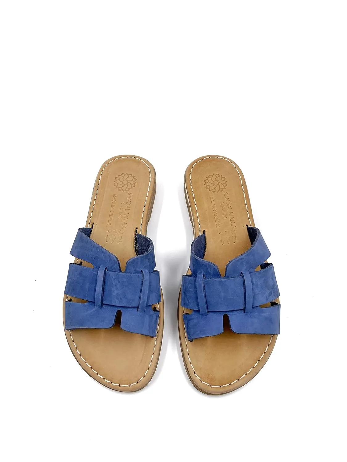 Women's Flat Sandals from Genuine Leather Blue, Slip On Handmade Sandals, Greek Sandals for Women, Gift for Her, Handmade Leather Greek Sandals Blue (7)