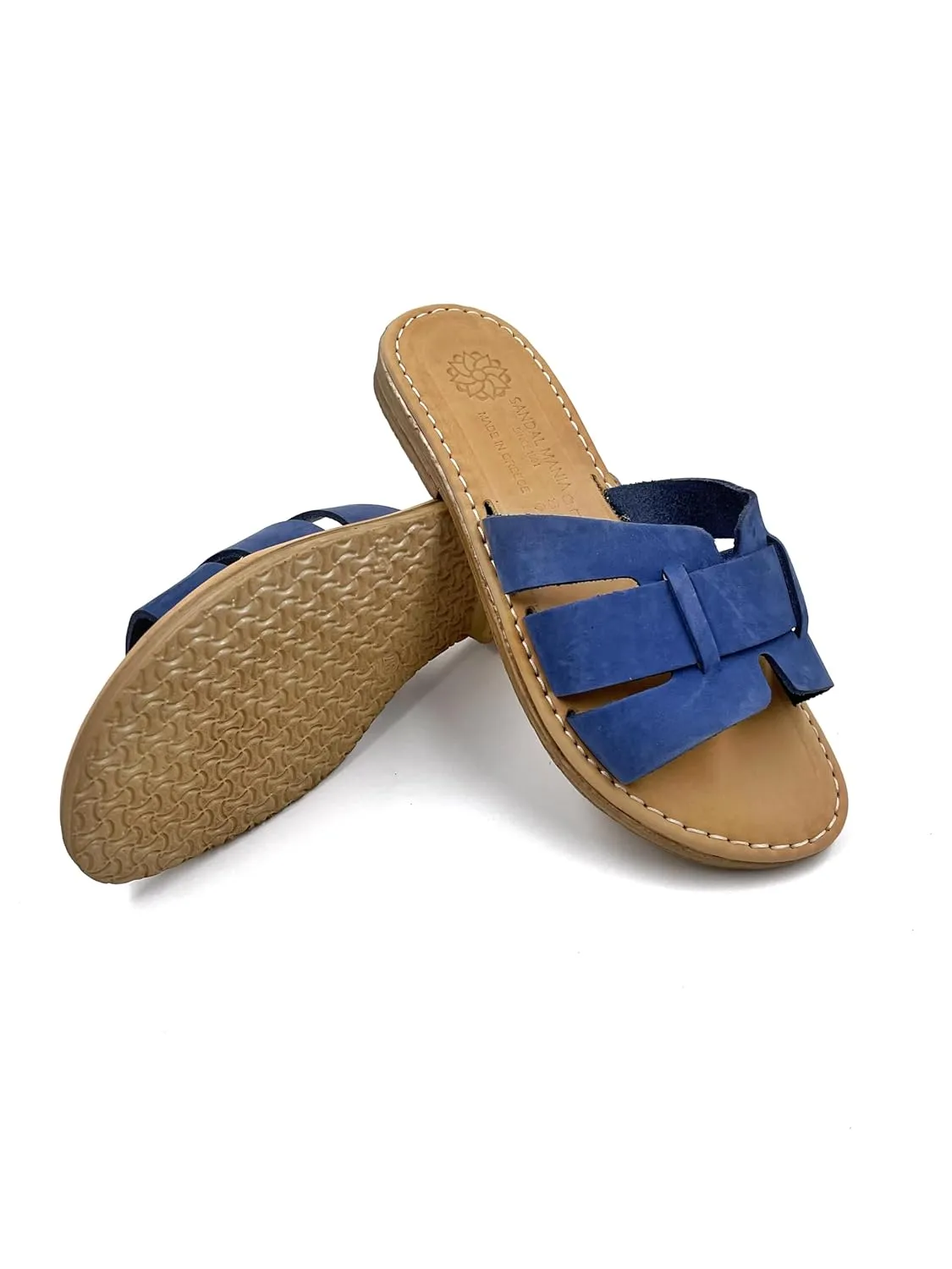 Women's Flat Sandals from Genuine Leather Blue, Slip On Handmade Sandals, Greek Sandals for Women, Gift for Her, Handmade Leather Greek Sandals Blue (7)