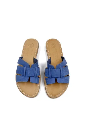 Women's Flat Sandals from Genuine Leather Blue, Slip On Handmade Sandals, Greek Sandals for Women, Gift for Her, Handmade Leather Greek Sandals Blue (7)
