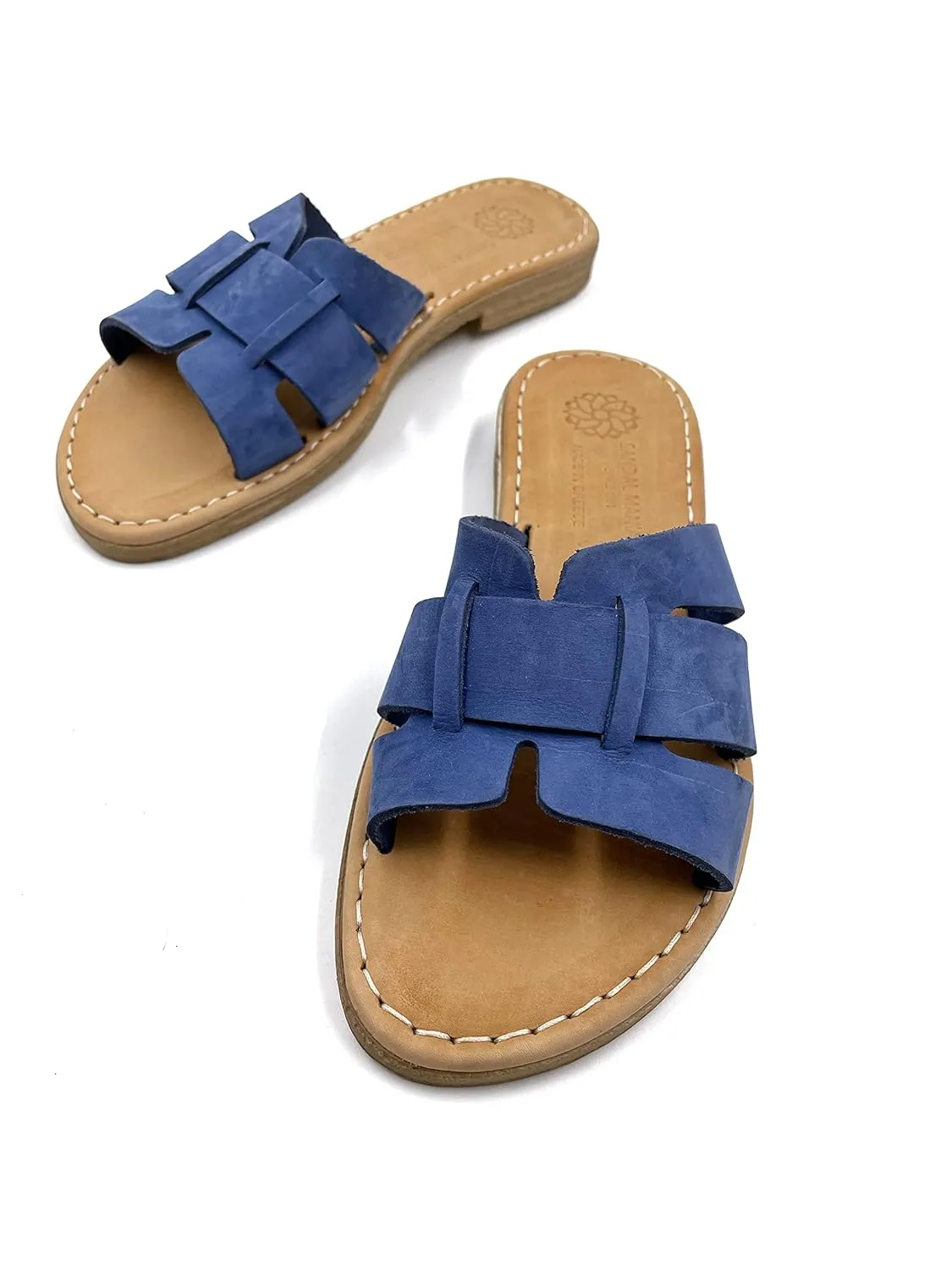 Women's Flat Sandals from Genuine Leather Blue, Slip On Handmade Sandals, Greek Sandals for Women, Gift for Her, Handmade Leather Greek Sandals Blue (7)