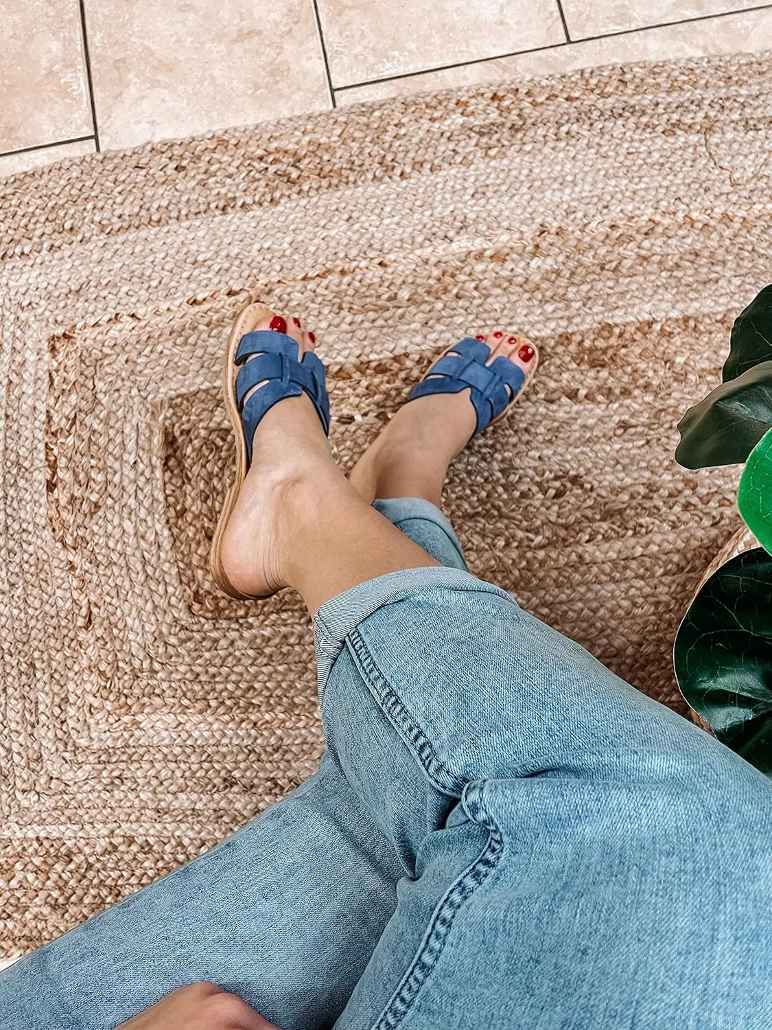 Women's Flat Sandals from Genuine Leather Blue, Slip On Handmade Sandals, Greek Sandals for Women, Gift for Her, Handmade Leather Greek Sandals Blue (7)
